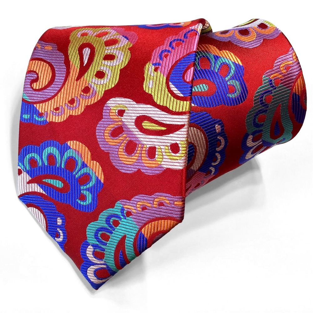New Red Paisley Multi-color Lawrence Ivey Silk Tie